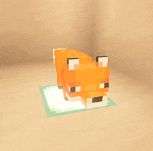 a pixel art of a fox laying down on a white surface