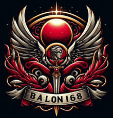 an illustration of an angel with wings and a sword that says balon168