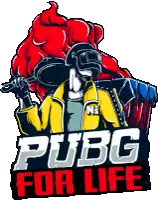 a logo for pubg for life with a red fist holding a gun