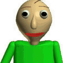 a bald man in a green shirt with a red lip is a cartoon character .