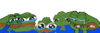 a group of frogs are covering their faces with their hands and crying .