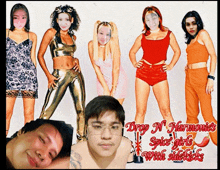 a collage of spice girls and a man with the words drop n harmony on the bottom