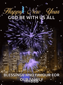a happy new year greeting card with fireworks in the background