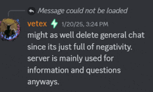 a message could not be loaded from vetex on 1/25/20 at 3:24 pm