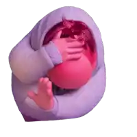 a cartoon character in a hoodie covering his face with his hands