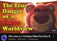 a teddy bear with the words " the true danger of a false worldview " written on it