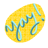 a yellow circle with the word yay written in blue