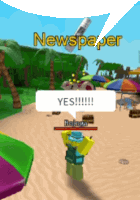 a cartoon character says yes in front of a newspaper sign