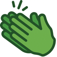 a green icon of a hand clapping with a light coming out of it .