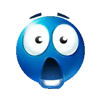 a blue smiley face with big eyes and a surprised look on its face