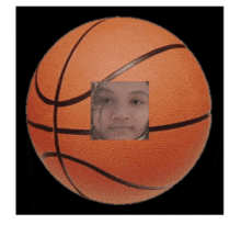 a basketball with a picture of a girl in the center