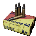 a box of .22 ammunition is sitting on a table .