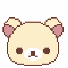 a pixel art drawing of a teddy bear 's face with pink ears .