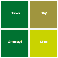 four green squares with the words groen olijf and smaragd on them