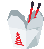 an illustration of a chinese takeout box with chopsticks inside of it