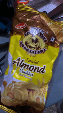 a bag of almond cookies sitting on a counter