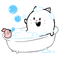 a cartoon cat is taking a bath in a bathtub with bubbles