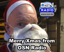 an ad for osn radio shows a man with a santa hat and beard