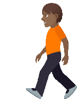 a man in an orange shirt is walking across a white background