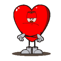 a cartoon heart with arms and legs has an angry expression