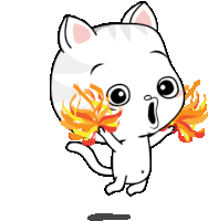 a cartoon drawing of a cat with flames coming out of it 's eyes