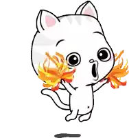 a cartoon drawing of a cat with flames coming out of it 's eyes