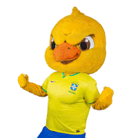 a yellow duck mascot is wearing a yellow shirt with the word brasil on it