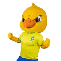 a yellow duck mascot is wearing a yellow shirt with the word brasil on it