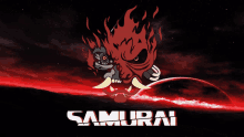 a poster for a video game called samurai with a red cartoon character