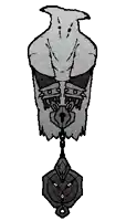 a black and white drawing of a ghost with a clock hanging from it