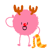 a pink monster with antlers and a red nose