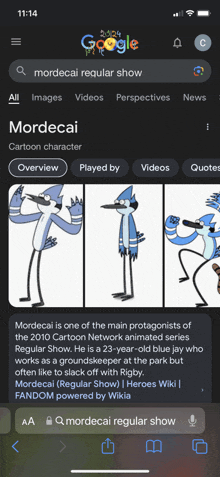 a google search for mordecai regular show