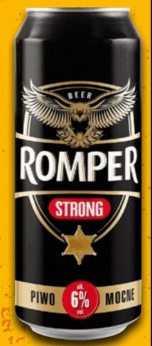 a can of romper strong beer with a sheriff 's star on the label