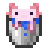 a pixel art of a pig in a bucket with a blue bow tie .