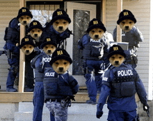 a group of police officers wearing dea hats are standing in front of a house