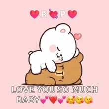 a cartoon of a bear hugging another bear with the words love you so much baby below it