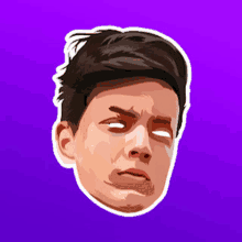 a drawing of a man 's face with his eyes closed on a purple background