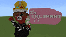 a minecraft character with a crown stands in front of a pink sign that says ith grechant