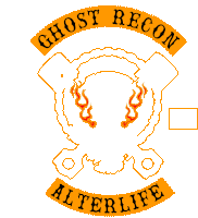 a logo for ghost recon alterlife with a handshake and flames