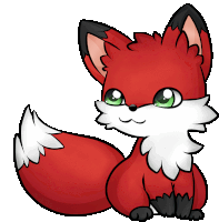 a cartoon drawing of a red fox with green eyes and a white tail