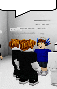 a group of roblox characters are talking to each other