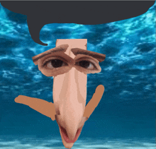 a man 's face is floating in the water with a speech bubble above it