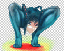 a drawing of a girl with blue hair and blue tights on a transparent background