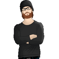 a cartoon of a man with a beard wearing glasses and a beanie