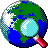 a pixel art illustration of a globe with a magnifying glass .