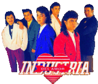 a group of men standing next to each other with the words industria del amor on the bottom right