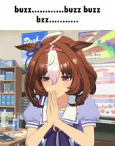 a picture of a girl with the words buzz buzz bzz on the bottom