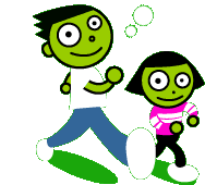 a cartoon of a boy and a girl walking together