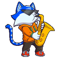 a cartoon of a cat playing a saxophone wearing sunglasses