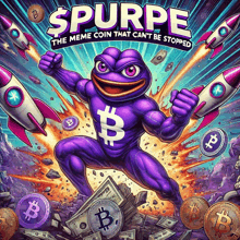 a poster for spurpe the meme coin that can 't be stopped with a purple frog